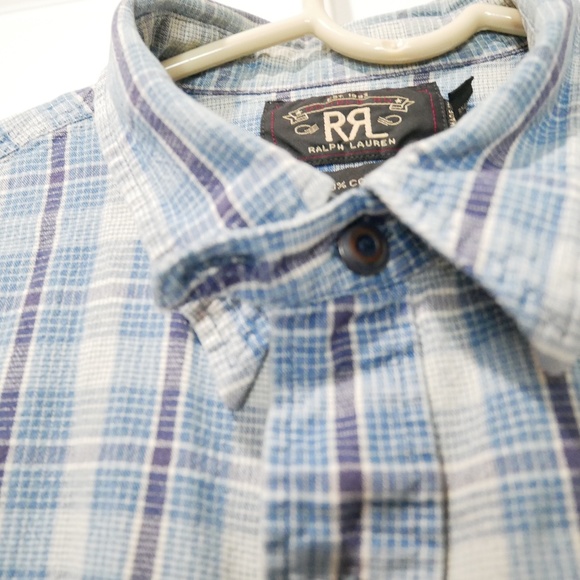 RRL Double RL tab-collar indigo plaid utility shirt Medium - Picture 3 of 5